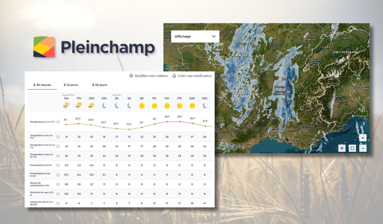 Pleinchamp.com radar pluie en temps réel et météo agricole