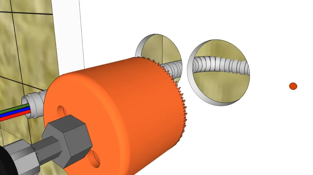 Second trou effectué Second trou effectué pour double boîtier électrique en placo
