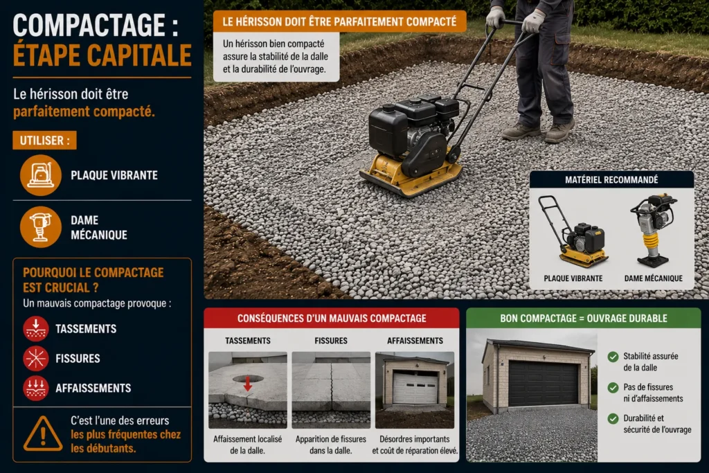 Compactage hérisson avec plaque vibrante Compactage du hérisson pour dalle béton