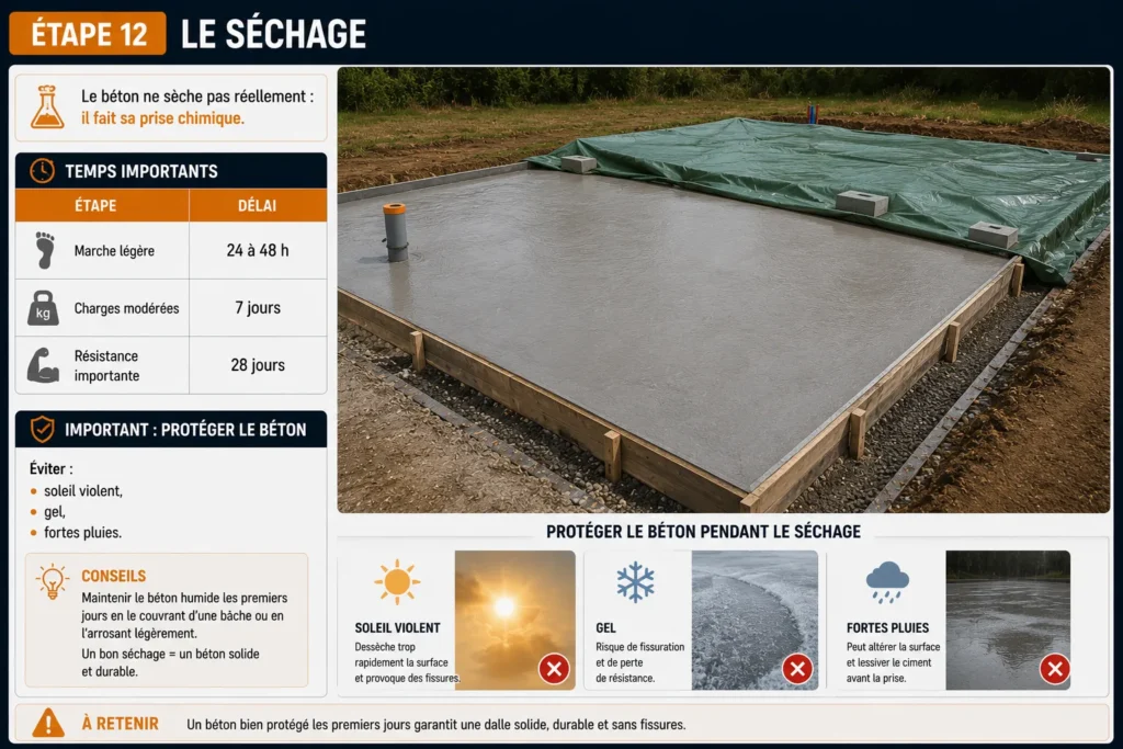 Temps de séchage du béton pour une dalle Séchage et cure du béton pour dalle