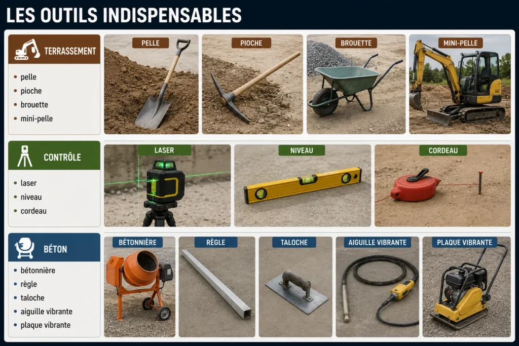 Outils pour dalle béton en autoconstruction Outils indispensables pour réaliser une dalle béton soi-même