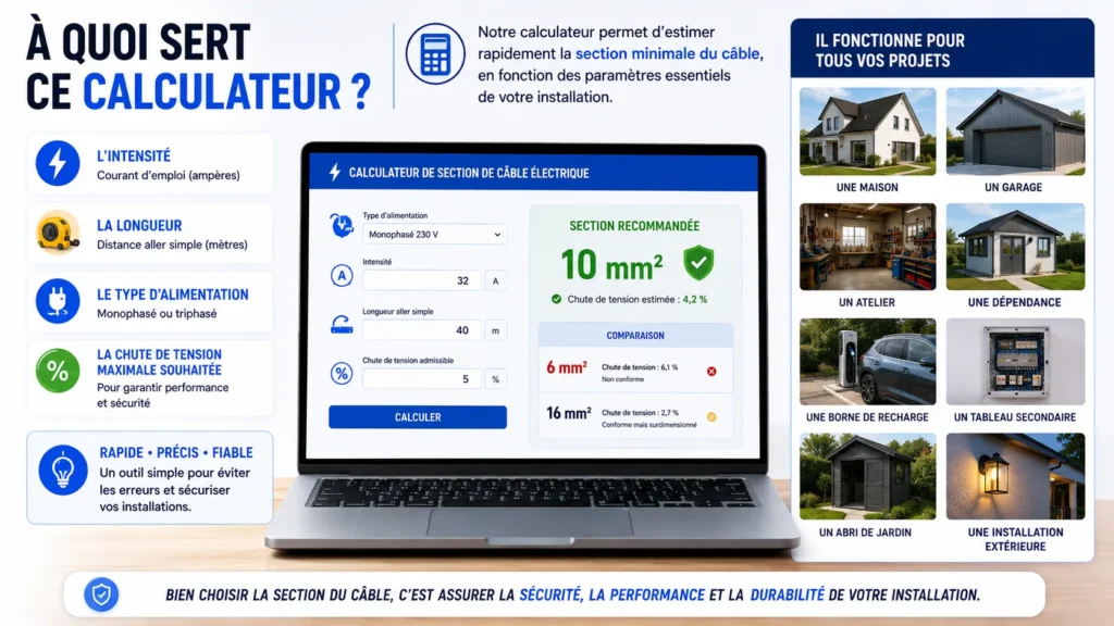 Paramètres pris en compte par le calculateur de section de câble Utilité du calculateur de section de câble