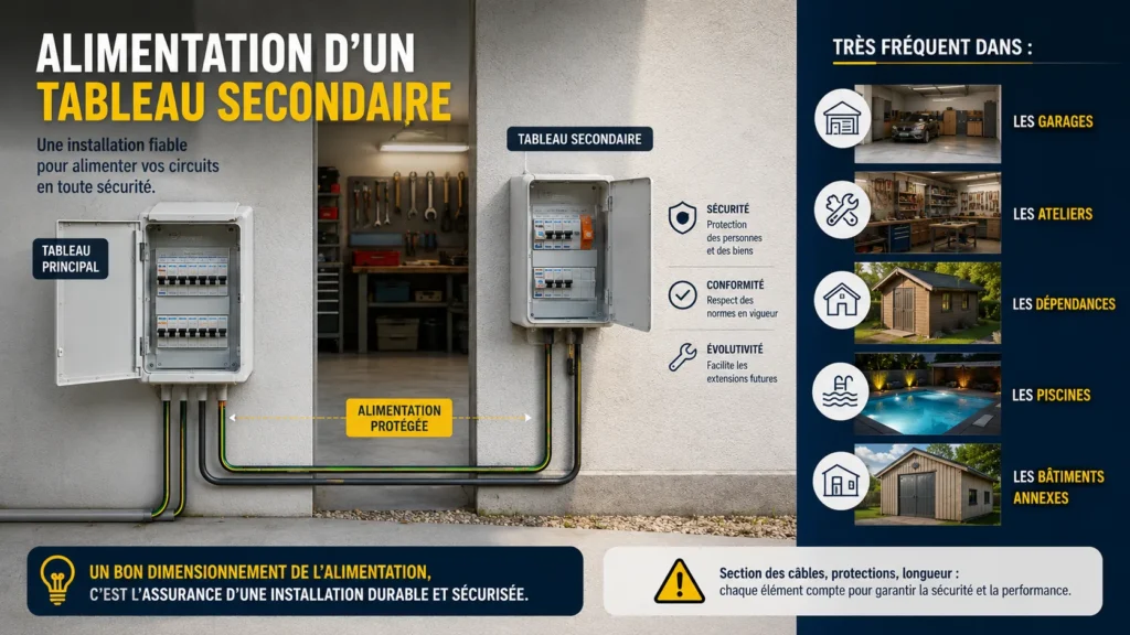 Câble d'alimentation pour tableau électrique secondaire Alimentation d'un tableau secondaire