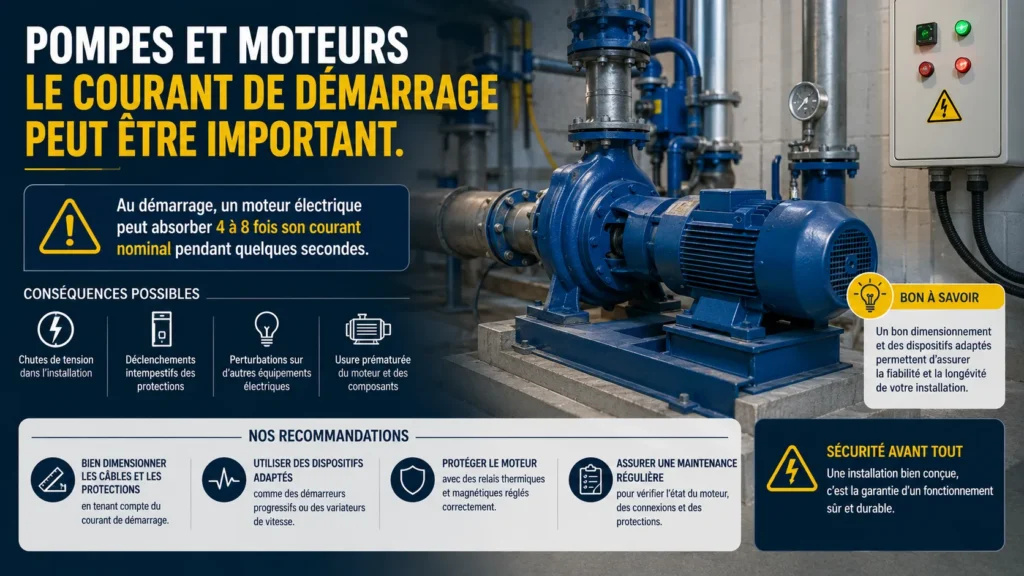 Dimensionnement câble pour pompe et moteur électrique Courant de démarrage important pour pompes et moteurs