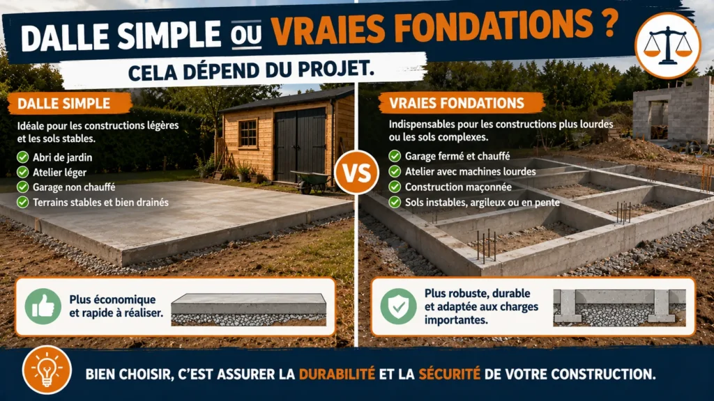 Dalle béton simple ou fondations périphériques Dalle béton simple pour abri de jardin