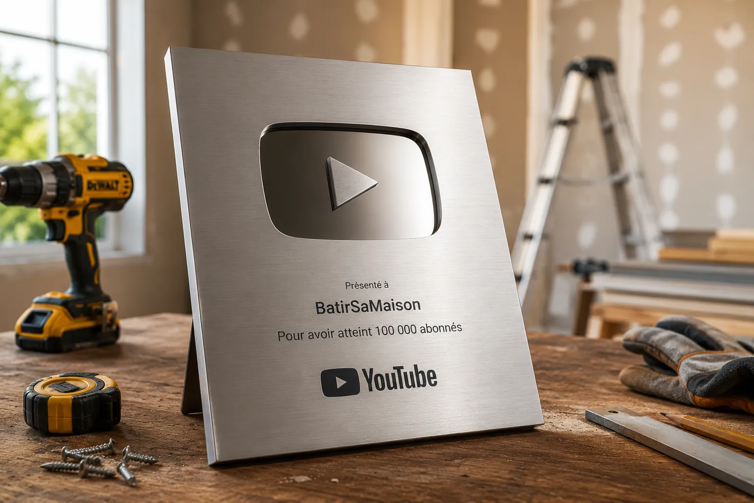 Trophée d'argent YouTube - BatirSaMaison cap sur les 100 000 abonnés Le trophée d'argent YouTube, prochaine étape pour BatirSaMaison