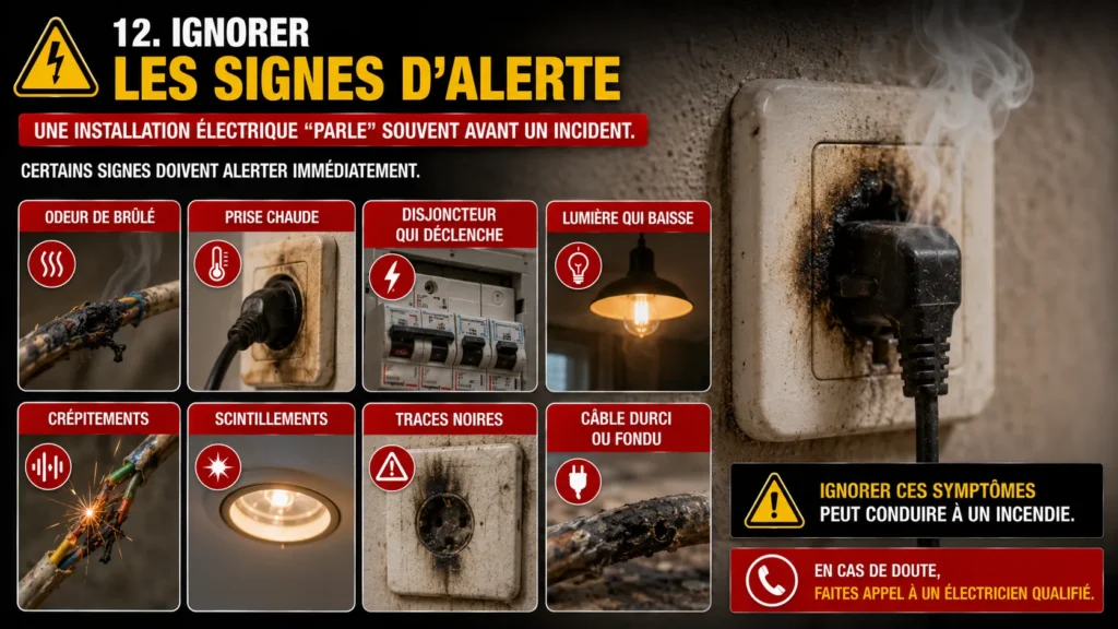Signaux d'alerte d'un danger électrique Signes d'alerte en cas de danger électrique