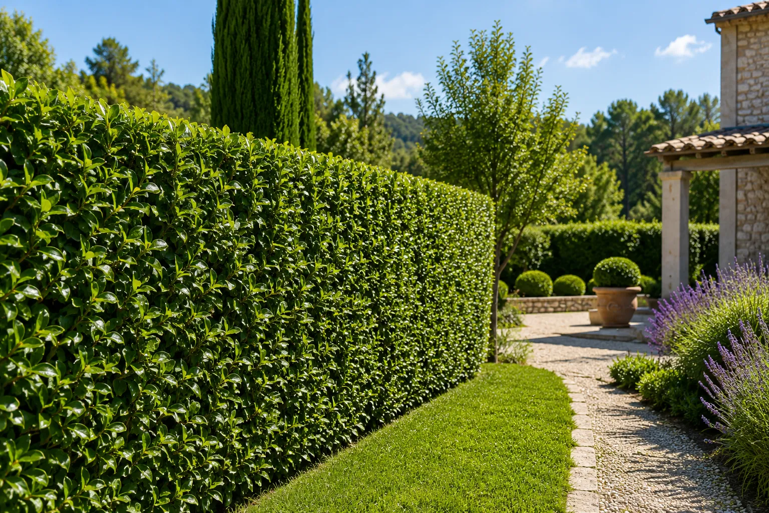 Taille de haies en Drôme Provençale Taille de haies professionnelle en Drôme, jardinier au travail
