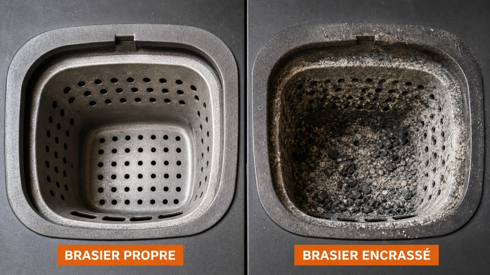 Brasier propre vs encrassé — poêle à granulés brasier poêle à granulés propre et encrassé comparaison