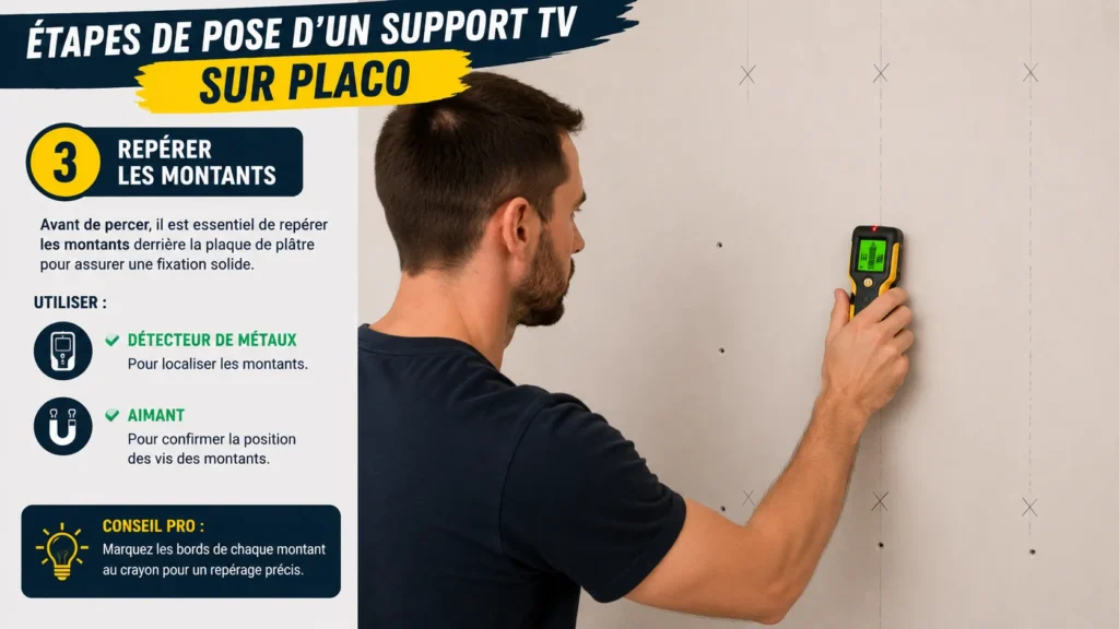 Repérer les montants pour fixer un support TV Repérer les montants pour fixer un support TV