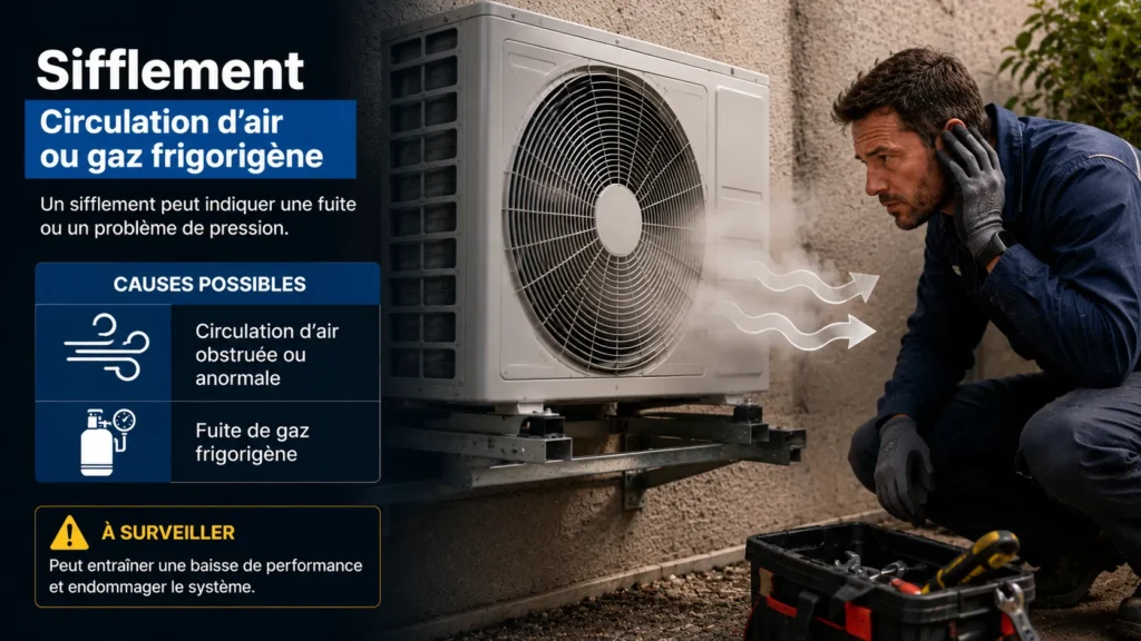 Sifflement Circulation d'air ou gaz frigorigène Sifflement Circulation d'air ou gaz frigorigène