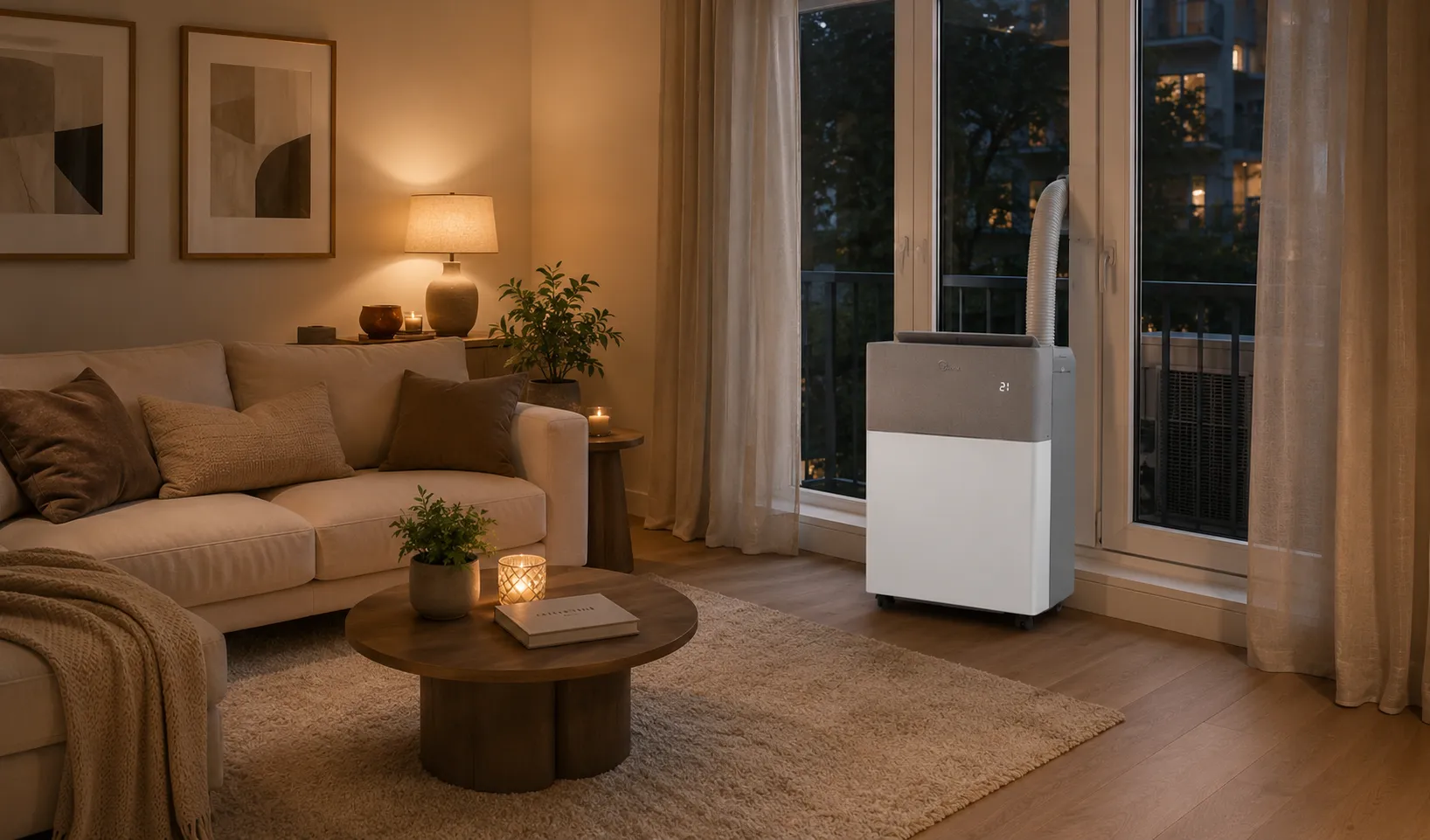 Climatiseur mobile avec unité extérieure en appartement urbain Climatiseur mobile sans perçage dans un appartement en ville