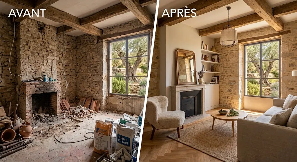 Rénovation salon dans le Gard - avant/après Rénovation d'un salon dans le Gard, avant et après