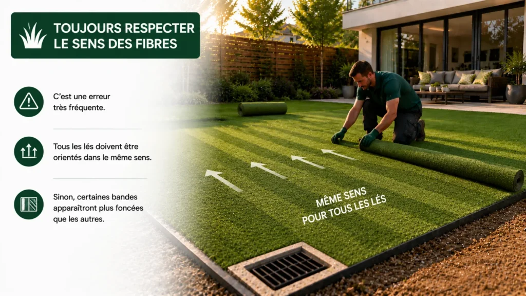 Respecter le sens des fibres du gazon Respecter le sens des fibres du gazon