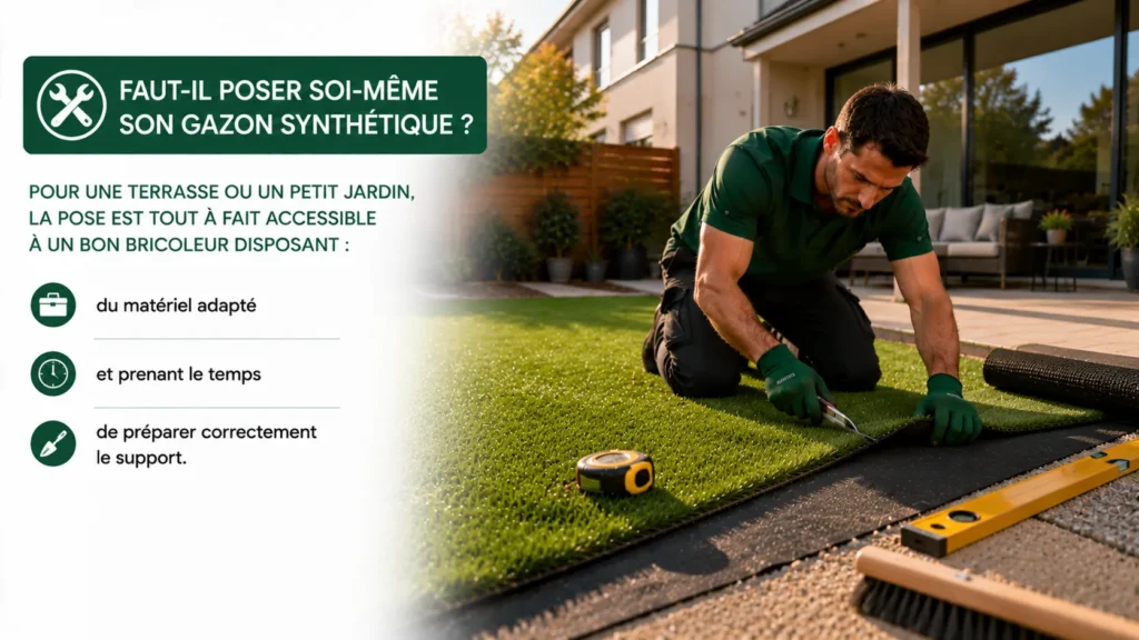 Pose de gazon synthétique en cours Pose de gazon synthétique en cours