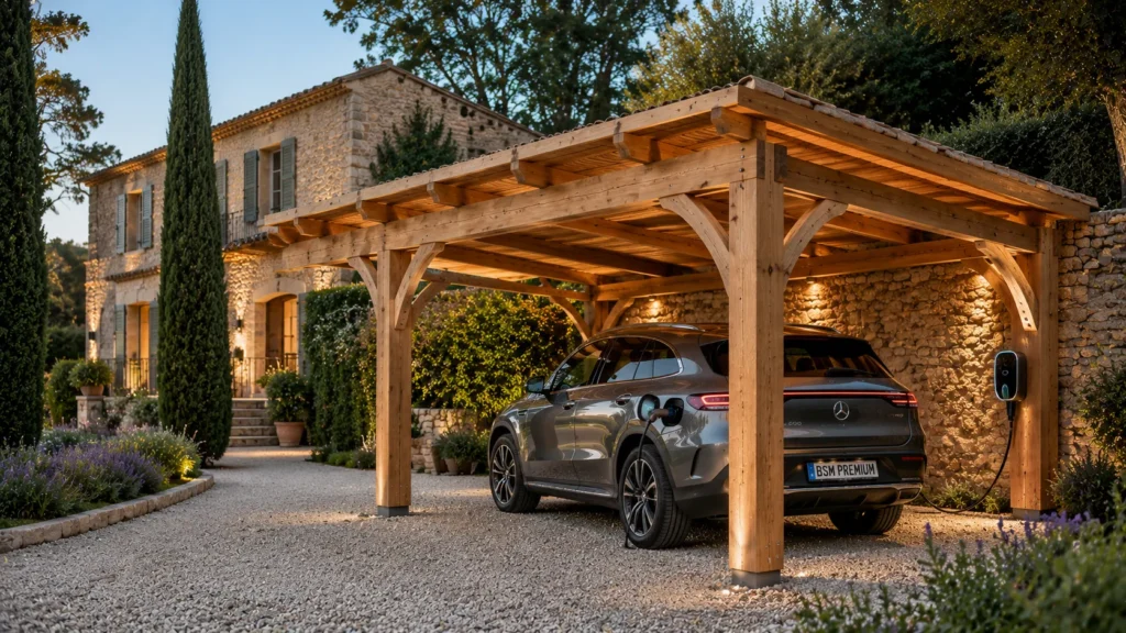 Carport chêne Villa provençale au coucher du soleil Carport chêne Villa provençale au coucher du soleil