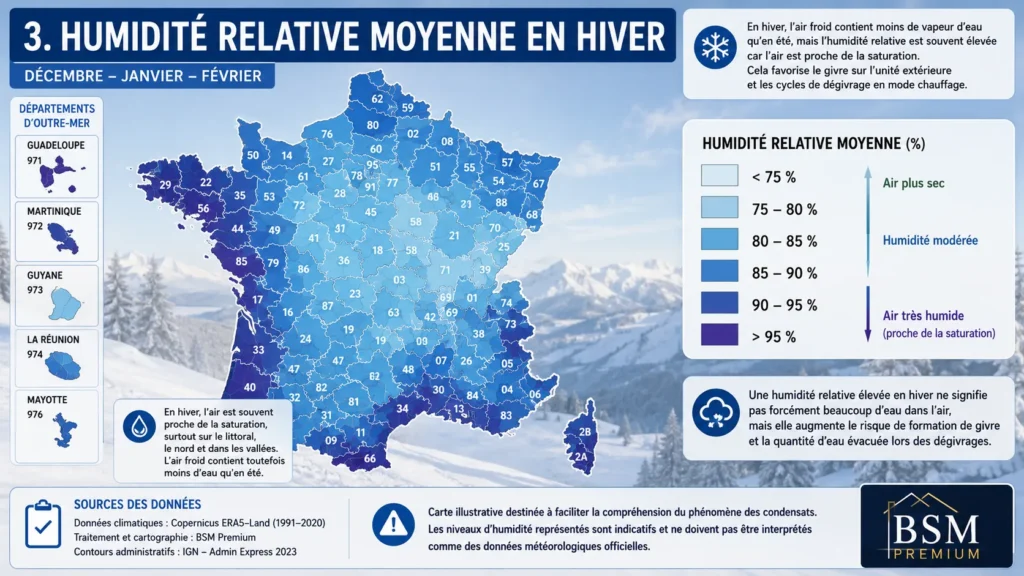 Carte de l'humidité hivernale en France Carte de l'humidité hivernale en France