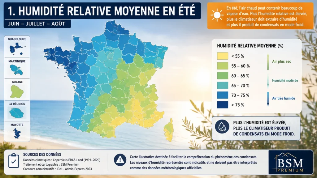 Carte des niveaux d'humidité en été Carte des niveaux d'humidité en été