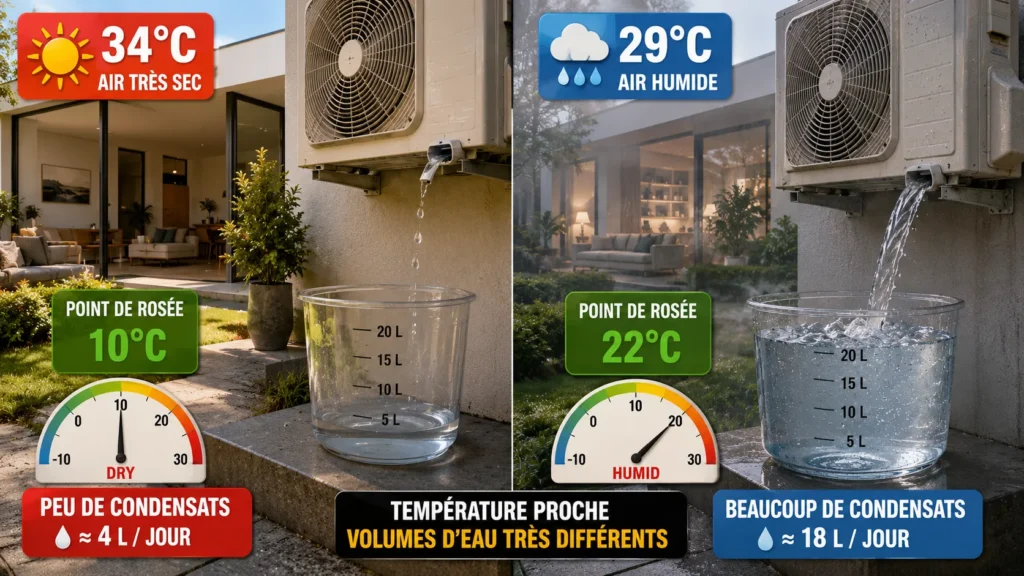 Différence de condensation en fonction de l'humidité Différence de condensation en fonction de l'humidité