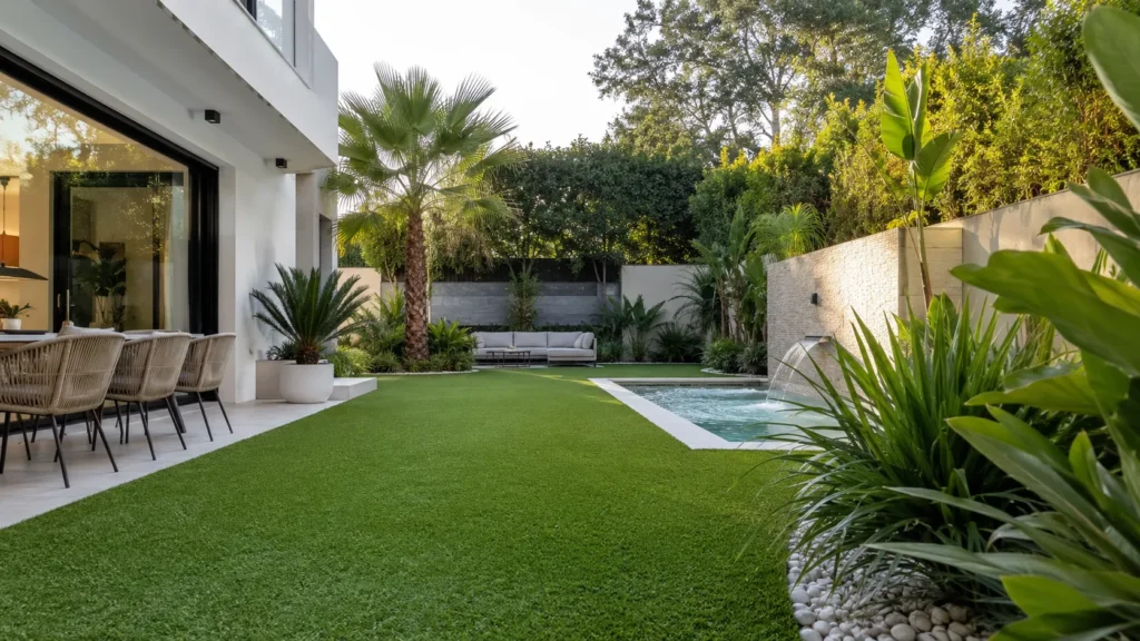 Jardin moderne avec piscine et terrasse Jardin moderne avec piscine et terrasse
