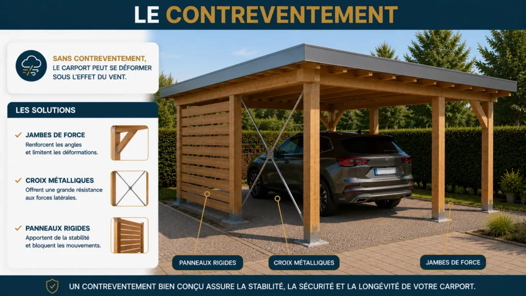 Le contreventement d'un carport en détail Le contreventement d'un carport en détail