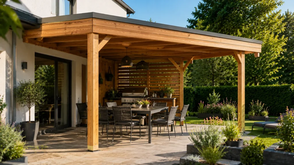 Patio moderne avec pergola en bois Patio moderne avec pergola en bois