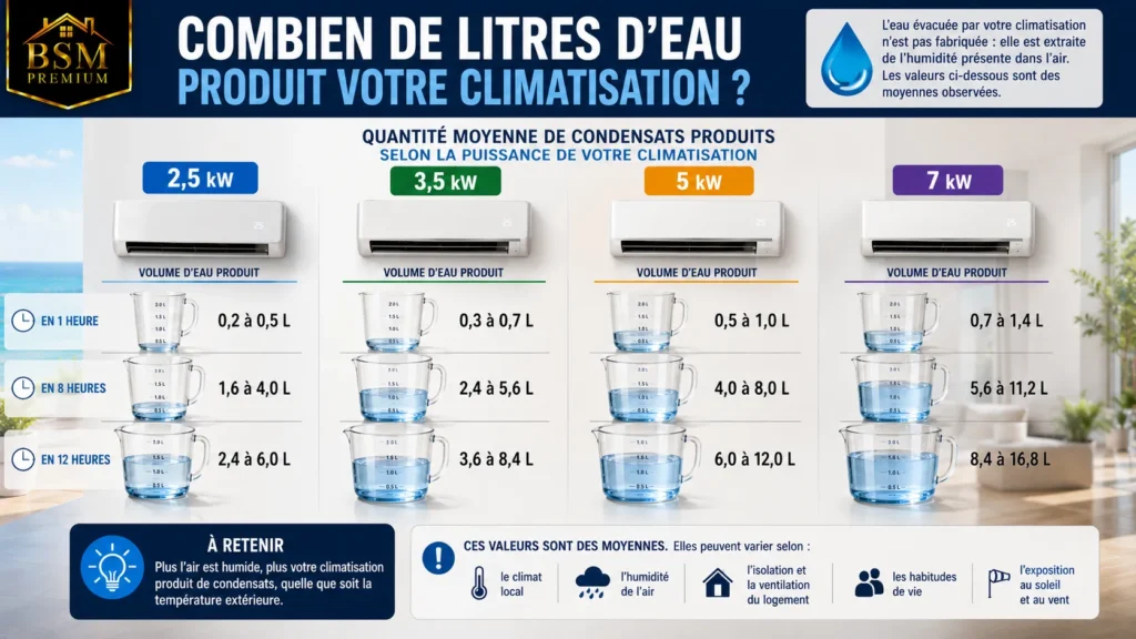 Quantité de condensats par climatisation Quantité de condensats par climatisation