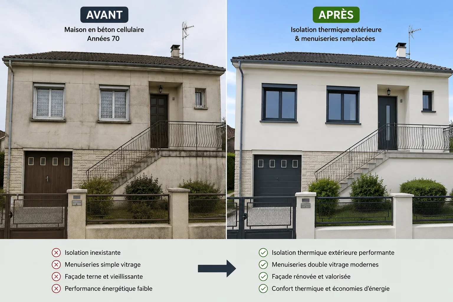 rénovation maison béton cellulaire avant après ITE