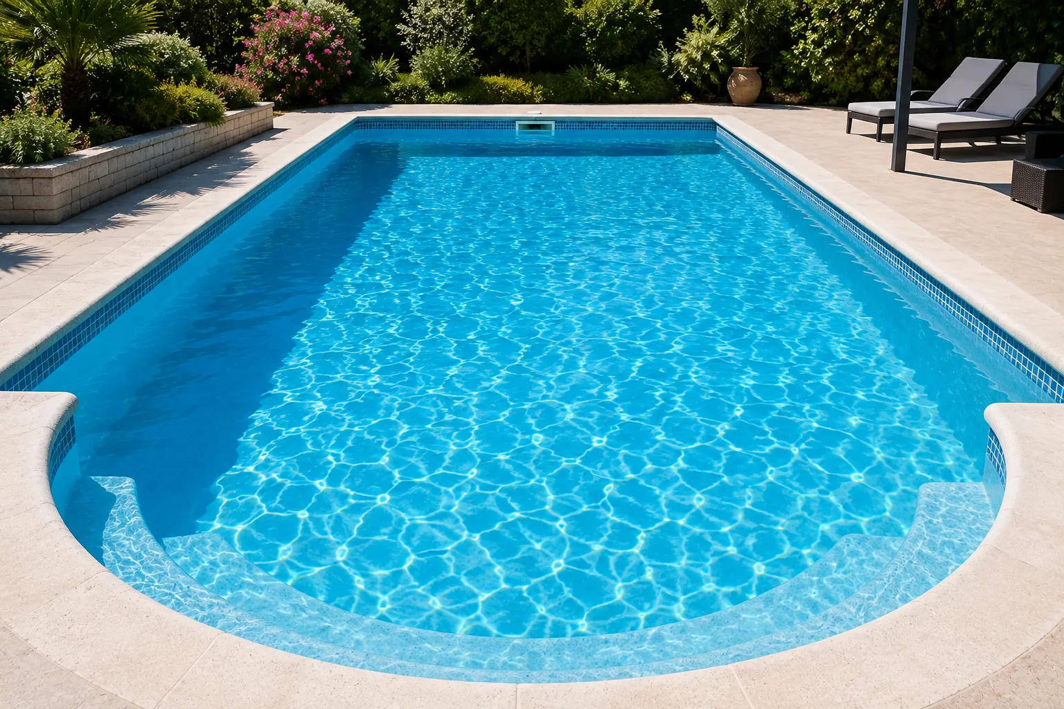 Eau cristalline après floculant Piscine à l'eau cristalline après un traitement au floculant réussi