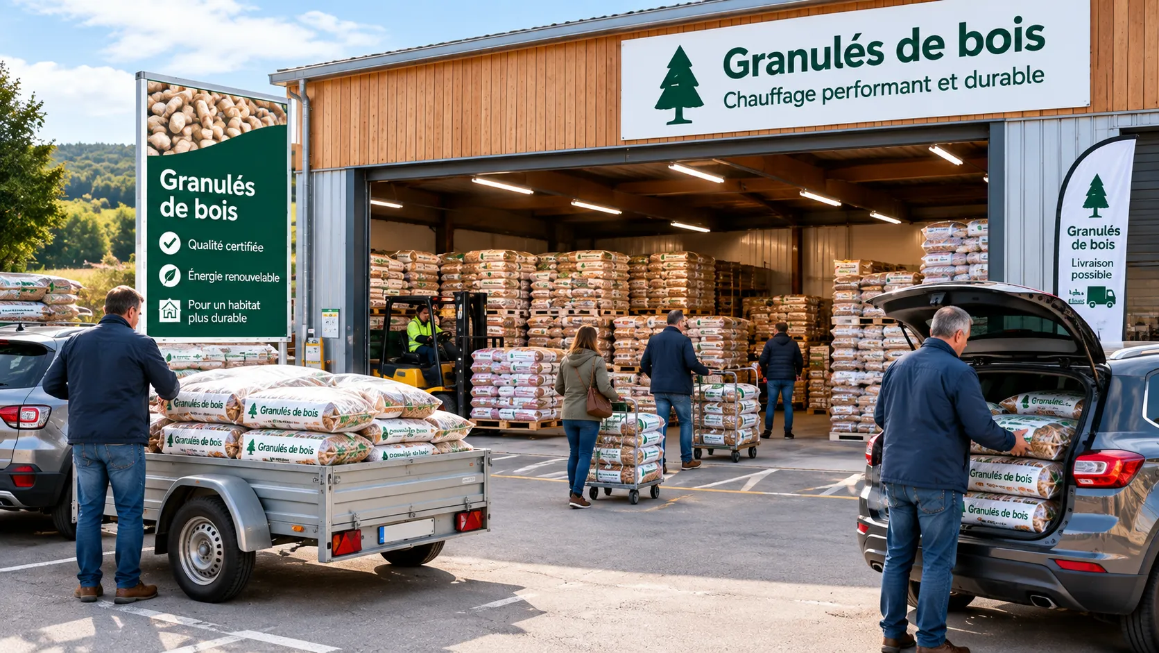 Dépôt de granulés de bois en activité Dépôt de granulés de bois en activité