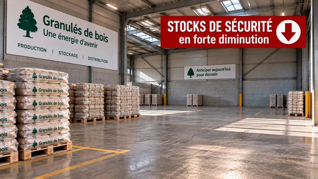 Entrepôt de granulés aux stocks en baisse Entrepôt de granulés aux stocks en baisse