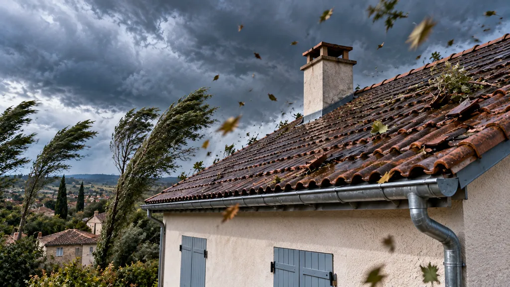 Toit sous la tempête en furie Toit sous la tempête en furie