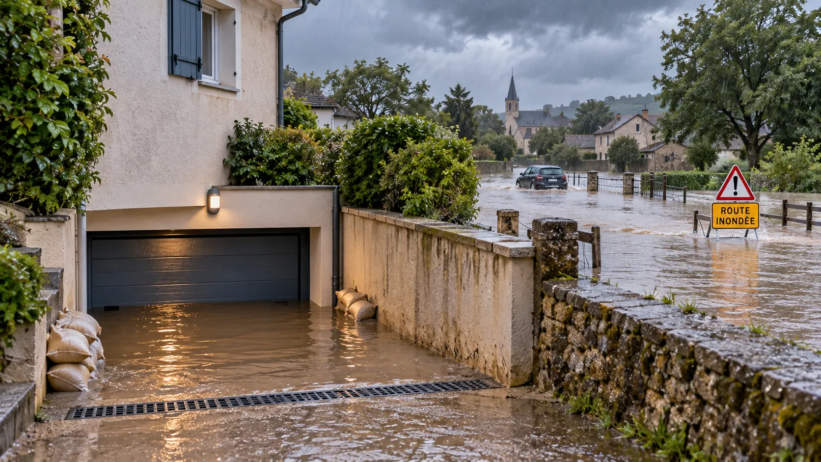 Inondation au village sous la pluie Inondation au village sous la pluie