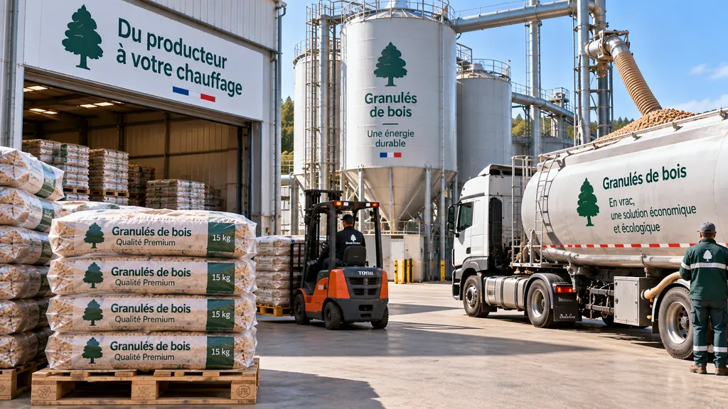 Chargement de granulés de bois à l’usine Chargement de granulés de bois à l’usine
