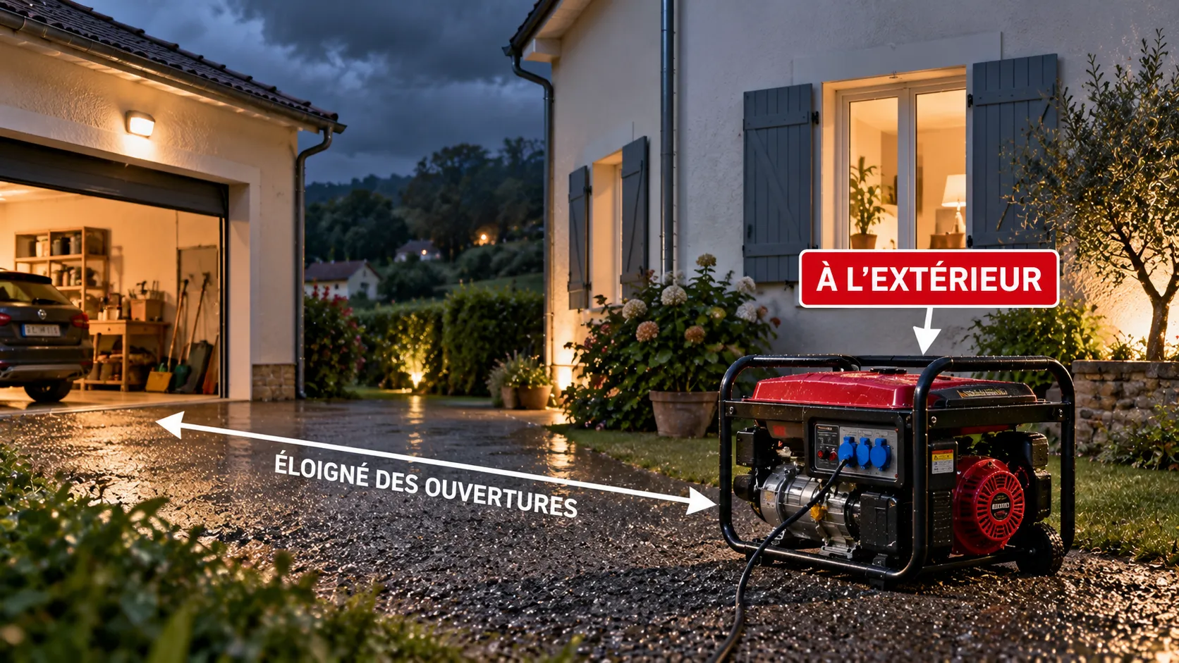 Générateur extérieur, loin des ouvertures Générateur extérieur, loin des ouvertures