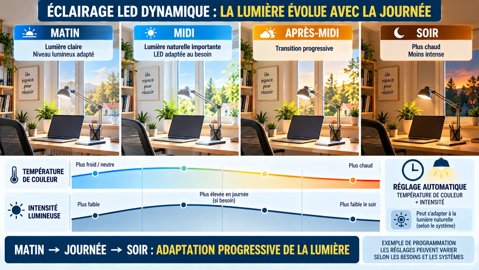 Éclairage LED dynamique au fil du jour Éclairage LED dynamique au fil du jour