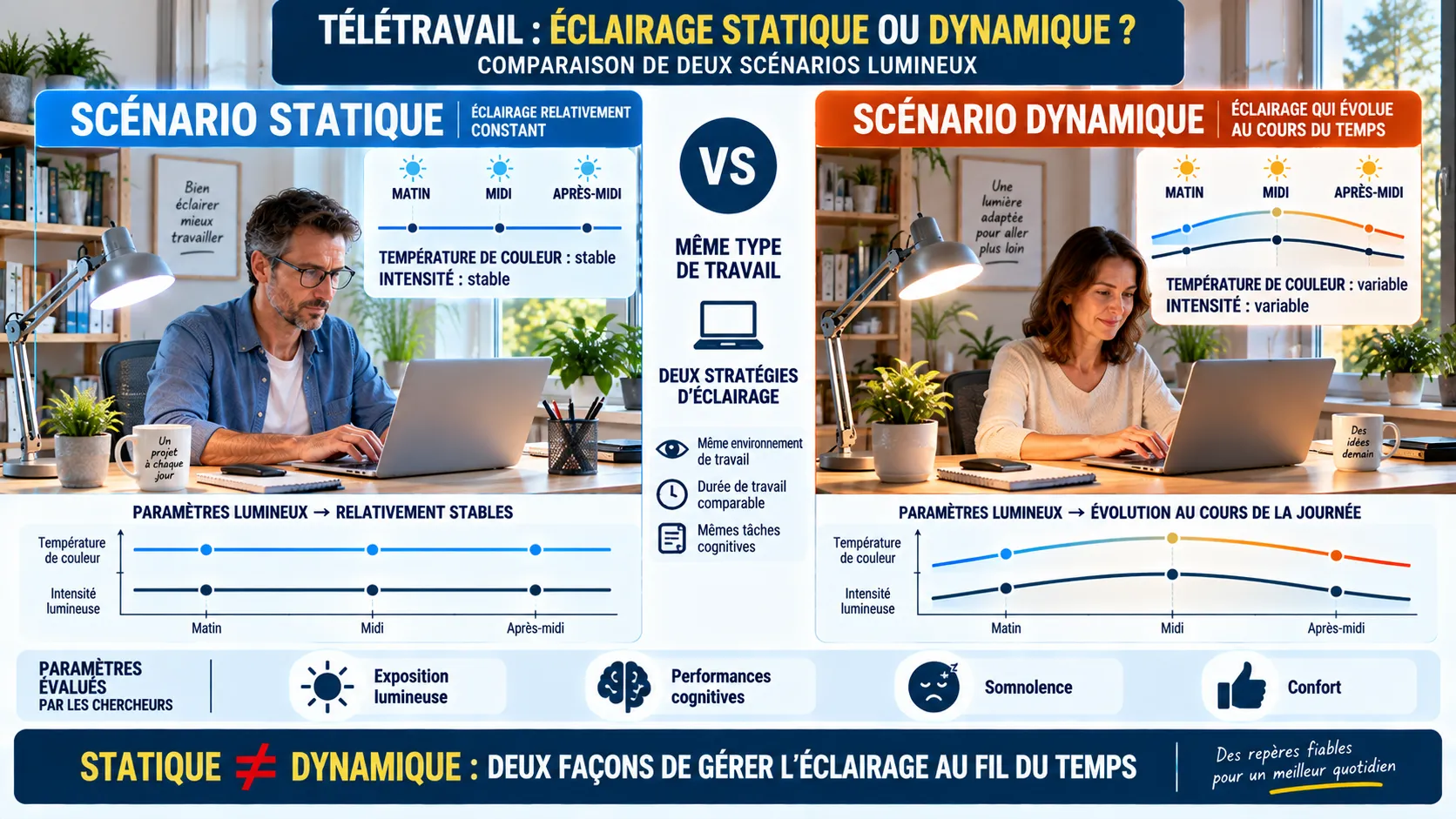 Éclairage statique ou dynamique en télétravail Éclairage statique ou dynamique en télétravail